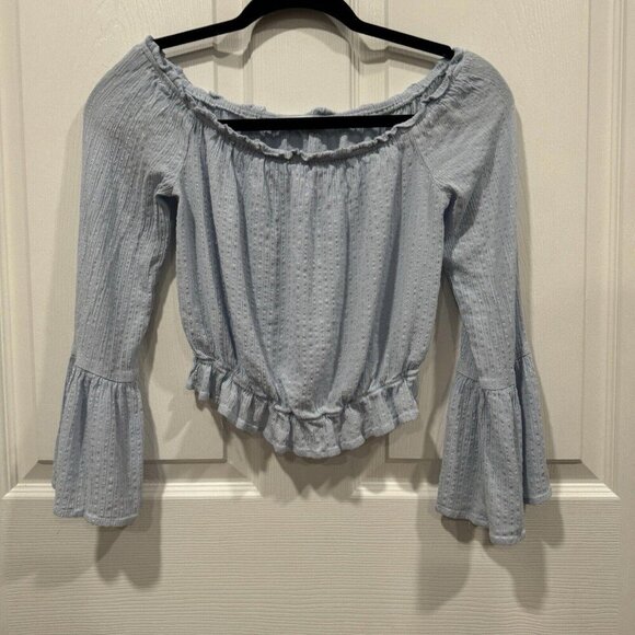 Women’s piccola bella blouse Off Shoulder Blue Summer Lightweight Bell Sleeves S - Picture 2 of 8